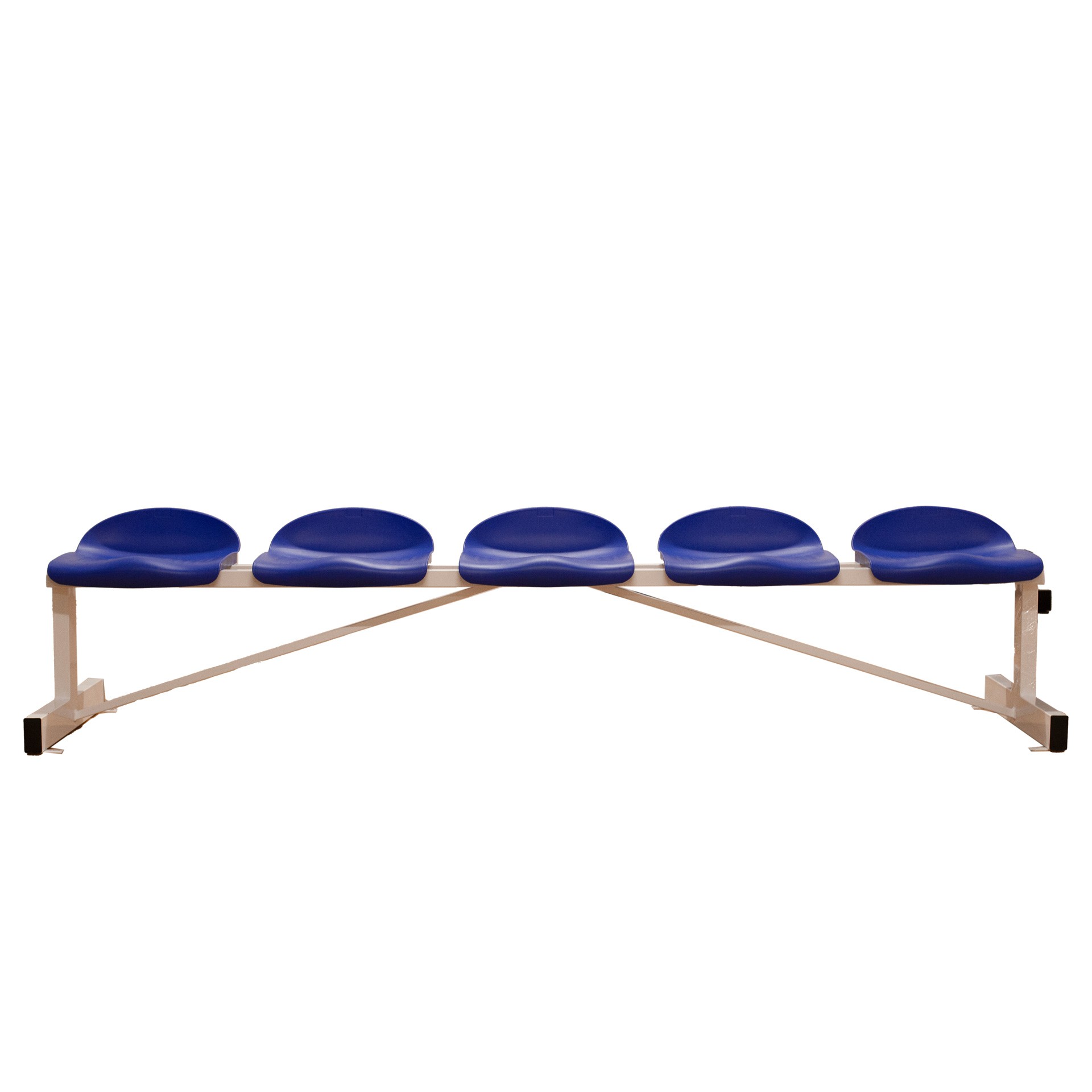 BANCO METÁLICO CON ASIENTOS AZUL PVC-5 PLAZAS- RESPALDO BAJO