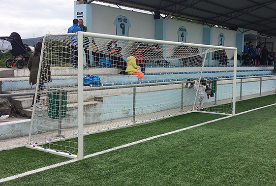 JGO PORTERÍAS FÚTBOL 7 METÁLICAS TRASLADABLES TUBO 80 MM REGLAMENTARIAS